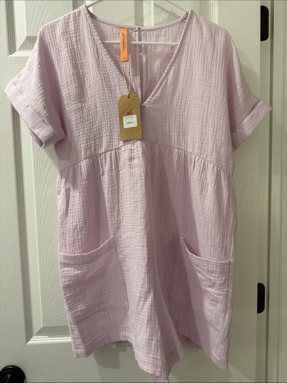 Cinnamon Girl Light Lilac Cotton Gauze Romper with Pockets Small